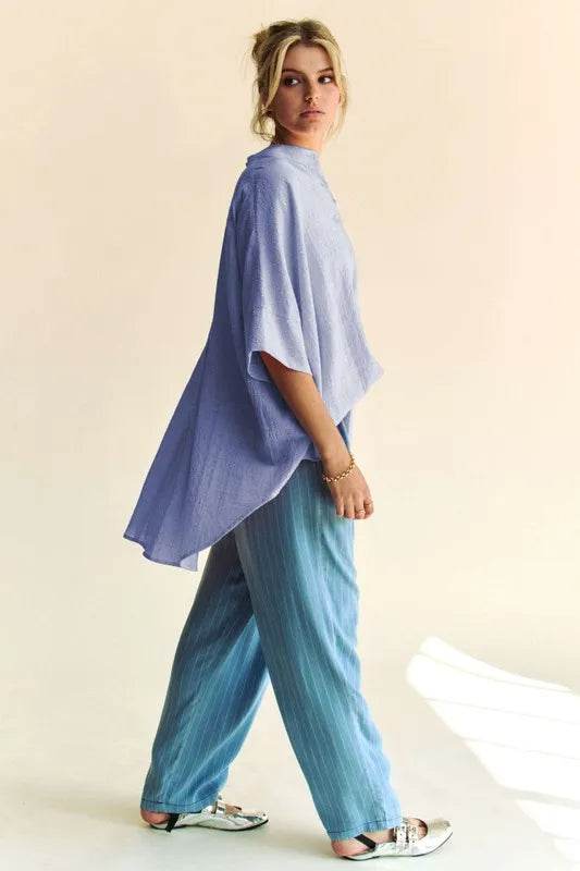 Davi & Dani Rhinestone Pleat Back Short Sleeve Loose Fit Shirt Trendsi add0b10f16e04fe9a502765727597b4a-Max-Origin