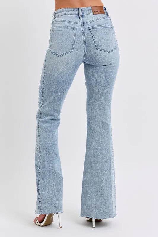 Judy Blue Full Size Mid Rise Rhinestone Side Panel Detail Flare Jeans Plus Size Trendsi add59f6a4045408e881fdc88ec0f3bf9-Max-Origin