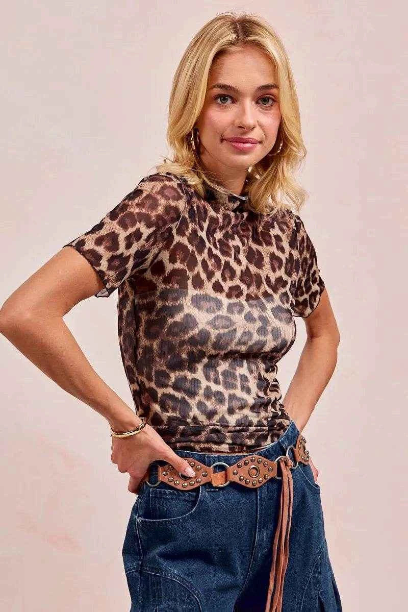 BiBi High Neck Leopard Mesh Short Sleeves Top Trendsi ae0c6566ab89441da33eb0bafaafc98d-Max-Origin