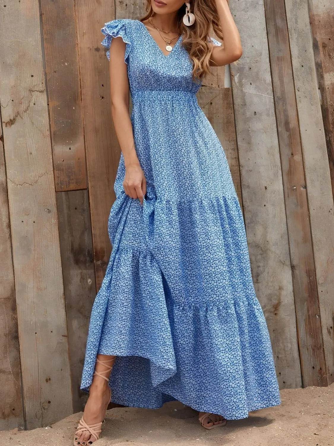 Printed V-Neck Ruffled Cap Sleeve Maxi Dress Sky Blue Trendsi ae20d0f7-5d8f-4148-8204-c62773d29cb2-Max-Origin
