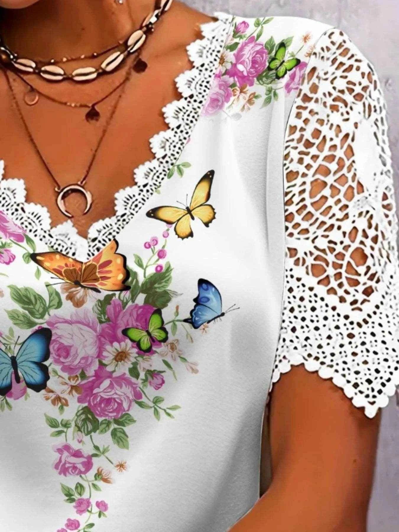 Full Size Printed Lace Sleeve V-Neck T-Shirt Plus Size Trendsi ae321cf6-fe02-4d68-a437-2811d87aae45-Max-Origin