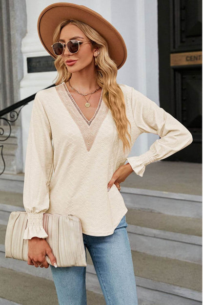 V-Neck Flounce Sleeve Blouse Trendsi ae398053f47d4b2b8ce367259f75cdb0-Max