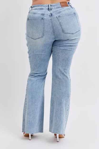 Judy Blue Full Size Mid Rise Rhinestone Side Panel Detail Flare Jeans Plus Size Trendsi ae3cfe2c-d54e-43c7-9b86-bc5b62c79ad5-Max-Origin