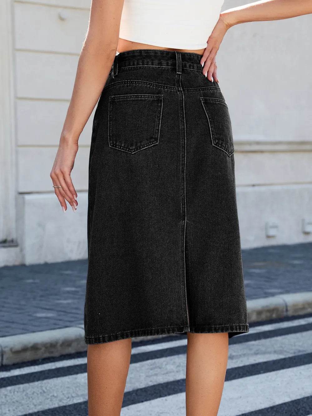 Slit Back Midi Denim Skirt Trendsi ae55c396-1b70-4faa-b70d-bc42724d26e9-Max