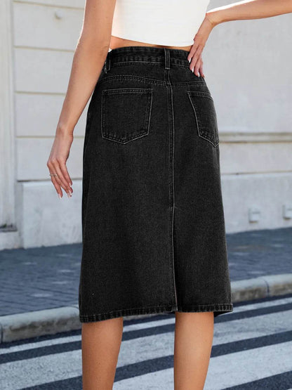 Slit Back Midi Denim Skirt Trendsi ae55c396-1b70-4faa-b70d-bc42724d26e9-Max