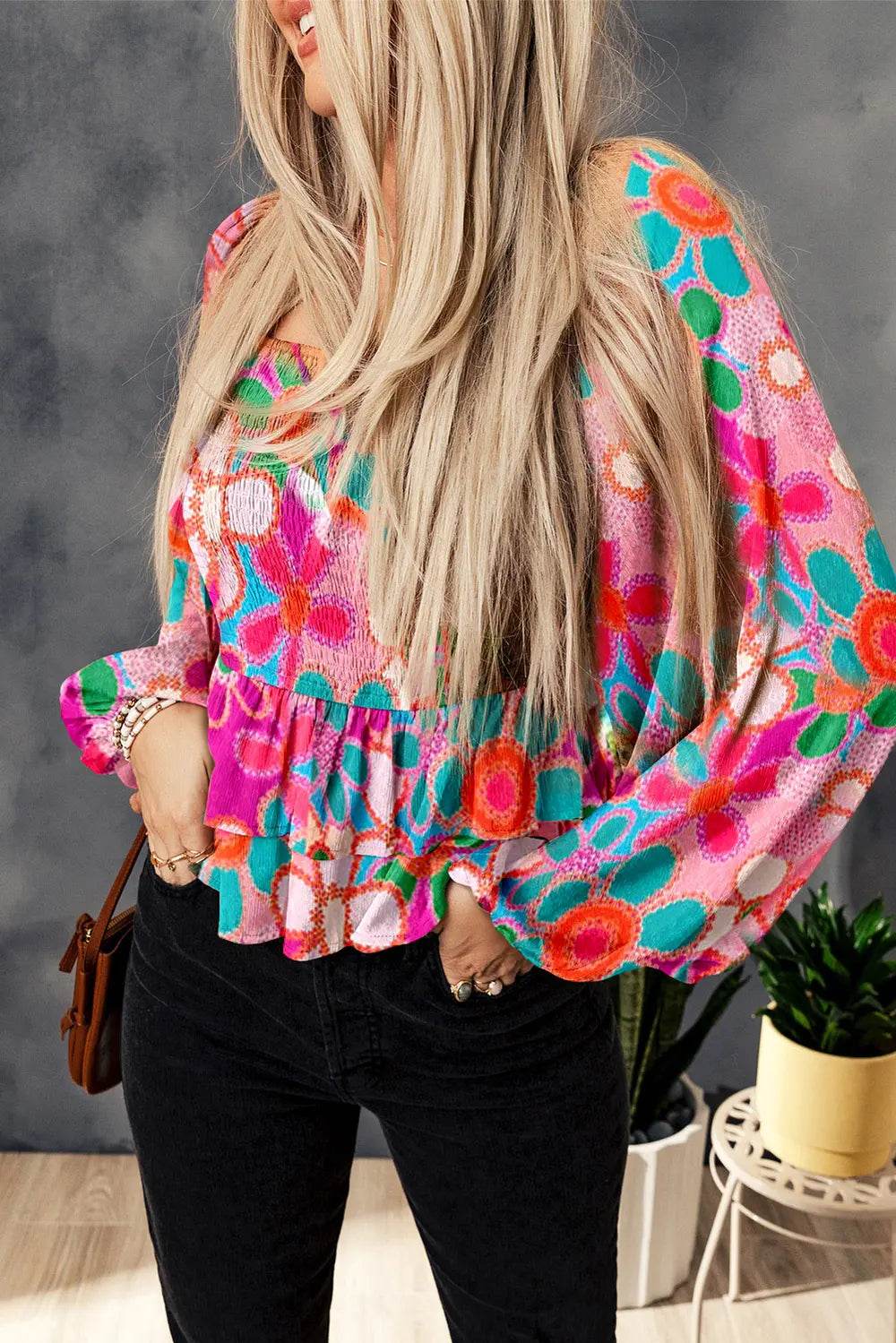 Floral Smocked Ruffled Balloon Sleeve Blouse Trendsi ae58eb87f0694558b7aad1f33715e3c4-Max