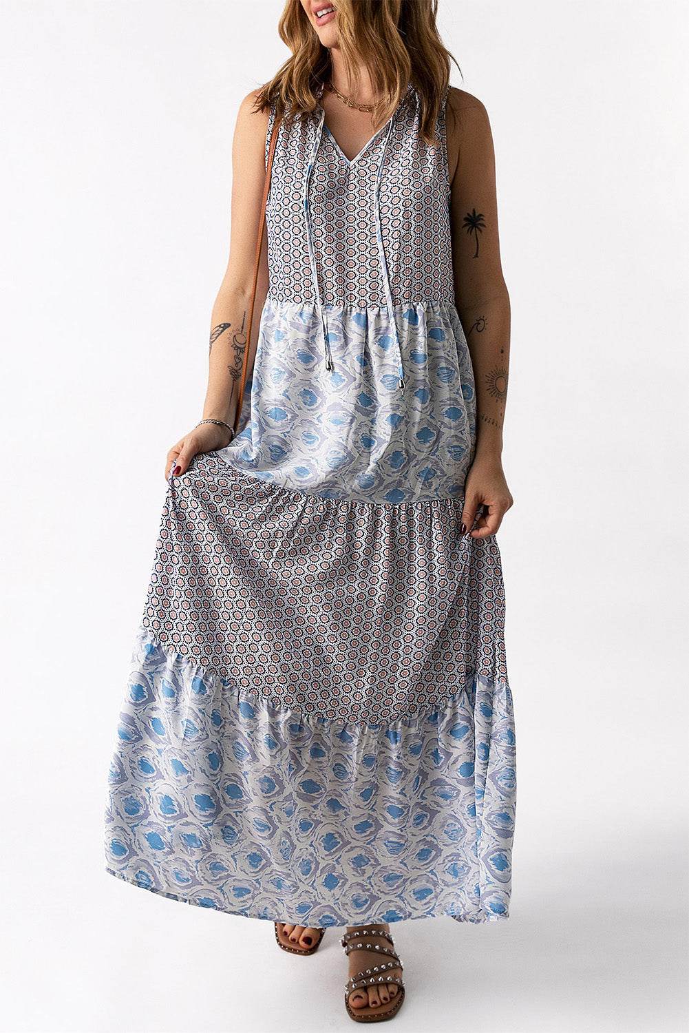 Mixed Print Tie-Neck Sleeveless Maxi Dress Trendsi ae61b356c0a841278ce3895b92e20f78-Max