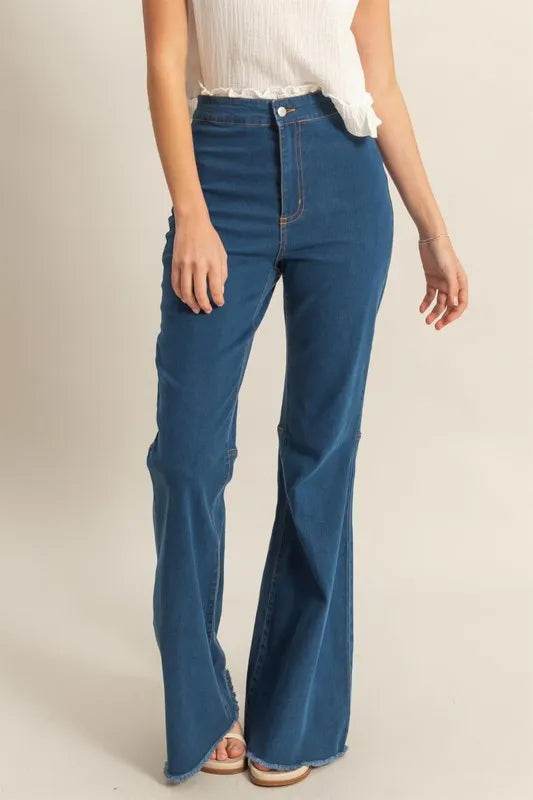 HYFVE Raw Hem High-Waist Washed Flared Jeans Dark Trendsi ae7277d3-255d-40fc-867b-0f331e59aff5-Max-Origin