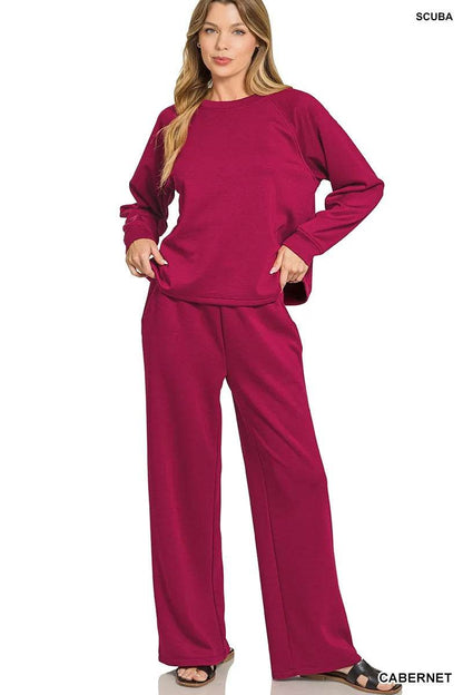 Zenana Scuba Crewneck Sweatshirt and Pants Set CABERNET Trendsi ae7fa5bab5ba43419968c2be9c1f45e3-Max-Origin