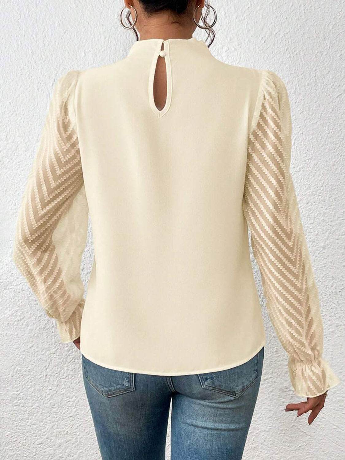 Mock Neck Flounce Sleeve Blouse Trendsi ae8199076bfb4aba8fa708150b4bd06e-Max