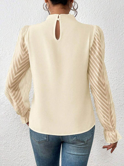 Mock Neck Flounce Sleeve Blouse Trendsi ae8199076bfb4aba8fa708150b4bd06e-Max