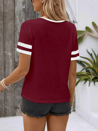 Striped Short Sleeve Half Zip Top Trendsi ae872afd2c734651a203acfb32623461-Max-Origin