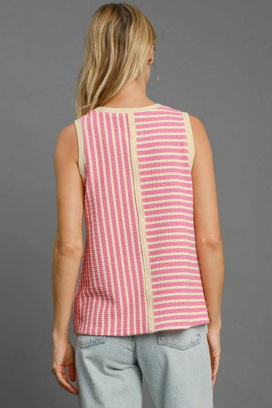 Umgee Round Neck Texture Striped Tank Trendsi ae8fcf8c-9231-42a6-8cfa-49758bf8f9ba-Max