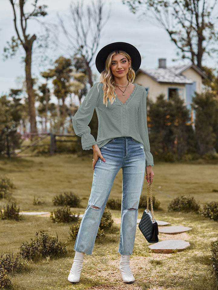 V-Neck Flounce Sleeve Blouse Trendsi aea29ba35c9c4023a645a429d3ae26fa-Max