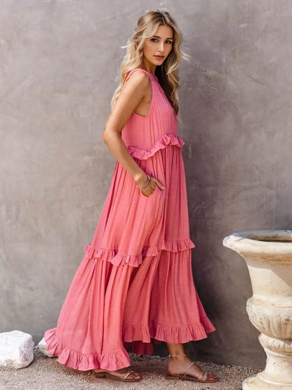 Ruffled Sleeveless Tiered Maxi Dress with Pockets Trendsi aeb2a60d-2c3a-472b-a816-6f6f44351ede-Max