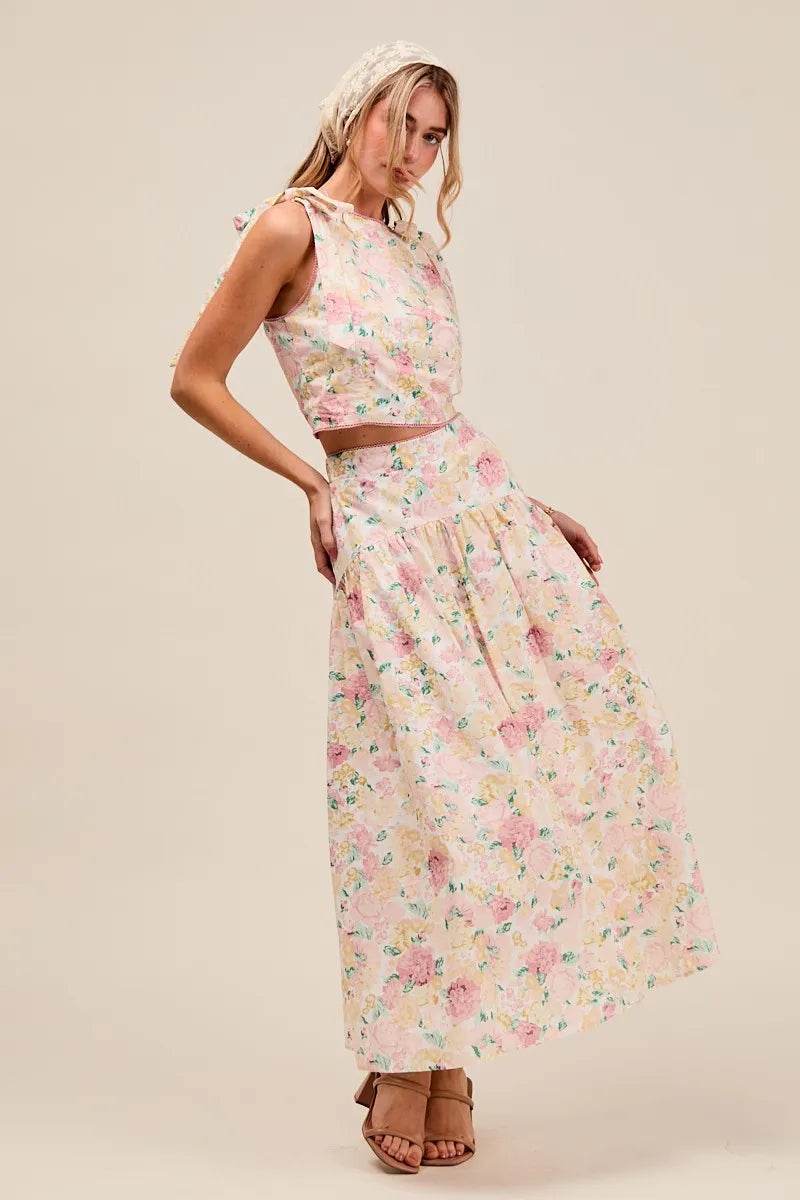 SO ME Floral Printed Woven Shoulder Bow Tie Top and Skirt Set Trendsi aeb306226c4c47b6bd681de96c920d01-Max-Origin