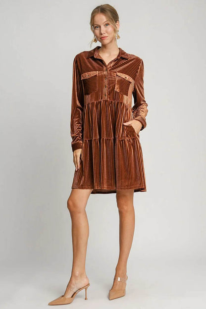 Umgee Texture Tiered Collared Long Sleeve Dress Trendsi aec07e05-e352-4da6-a6c1-67d705ab8361-Max