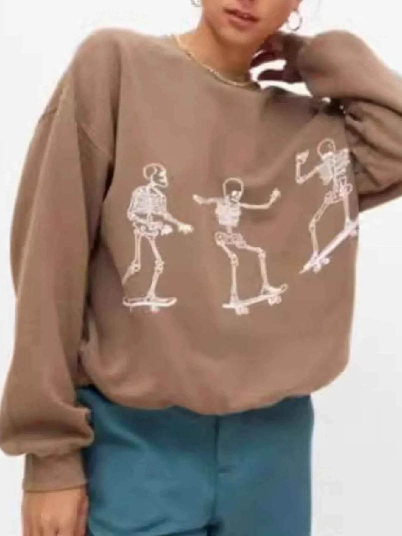 Skeleton Graphic Oversized Sweatshirt Khaki Trendsi af0065eb-adf0-4714-948d-d8c6a323730e-Max-Origin