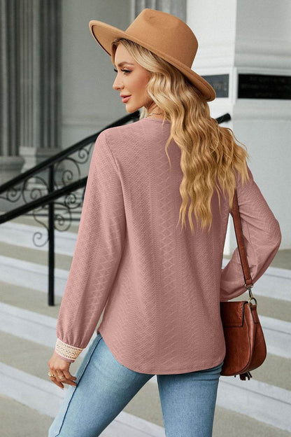 V-Neck Long Sleeve Blouse Trendsi af222a654ee14e31934f328f99833038-Max