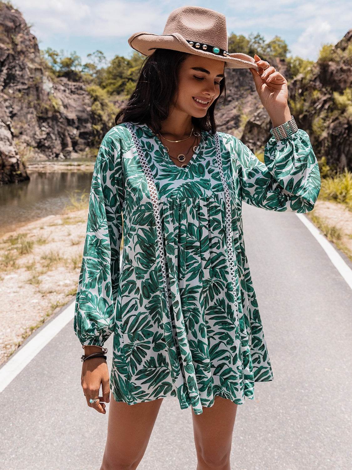 Long Sleeve V-Neck Mini Dress Trendsi af737b1b375140cda72d2e0a75fa0837-Max