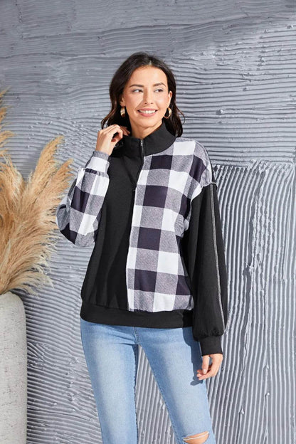 Plaid Exposed Seam Long Sleeve Blouse Trendsi af7c0faf-e5bc-4d7a-bb48-1cd2783877fe-Max