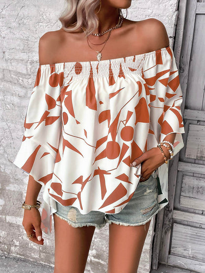 Printed Off-Shoulder Bell Sleeve Blouse Trendsi af8c0f3c8c2a43cc990955b717355e8b-Max