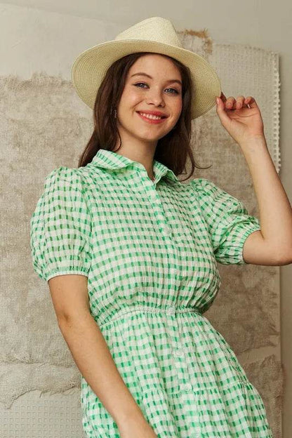 Davi & Dani Checkered Puff Sleeve Tiered Shirt Dress Trendsi af8eaa9ef61f46bfa2747de45b618179-Max-Origin