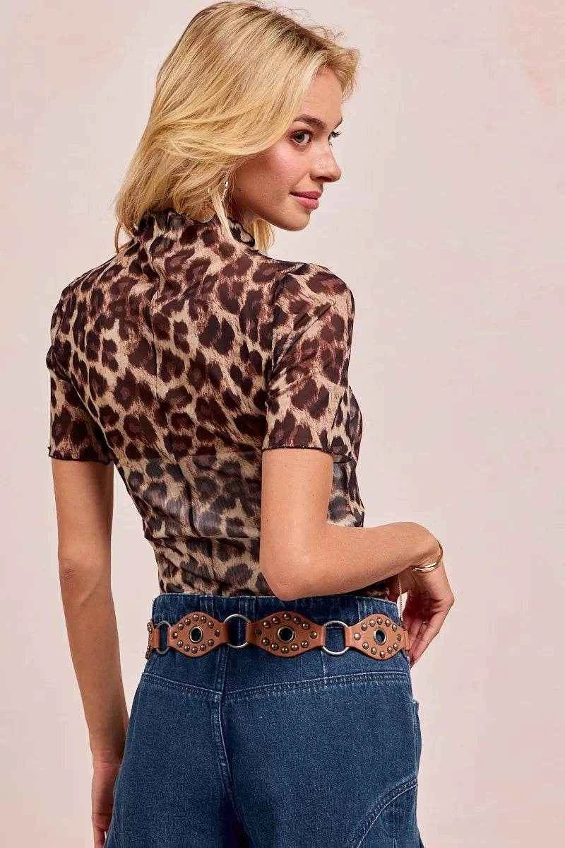 BiBi High Neck Leopard Mesh Short Sleeves Top Trendsi afa3936161ac4c799d38b0e9e2d00168-Max-Origin