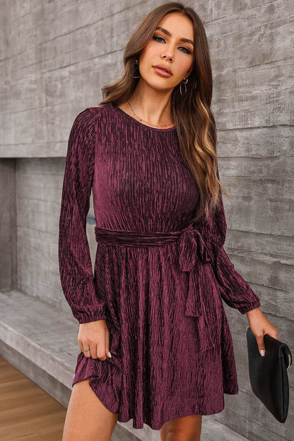 Round Neck Tie Front Long Sleeve Dress Trendsi aff7b80c666f40e28a8cd2217a119734-Max