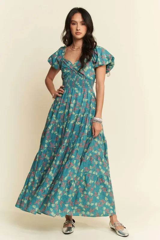 Davi & Dani Lightweight Sweetheart Neck Textured Tiered Maxi Dress Teal Green Trendsi b01c47bb4b524353967e960e116a28b0-Max-Origin