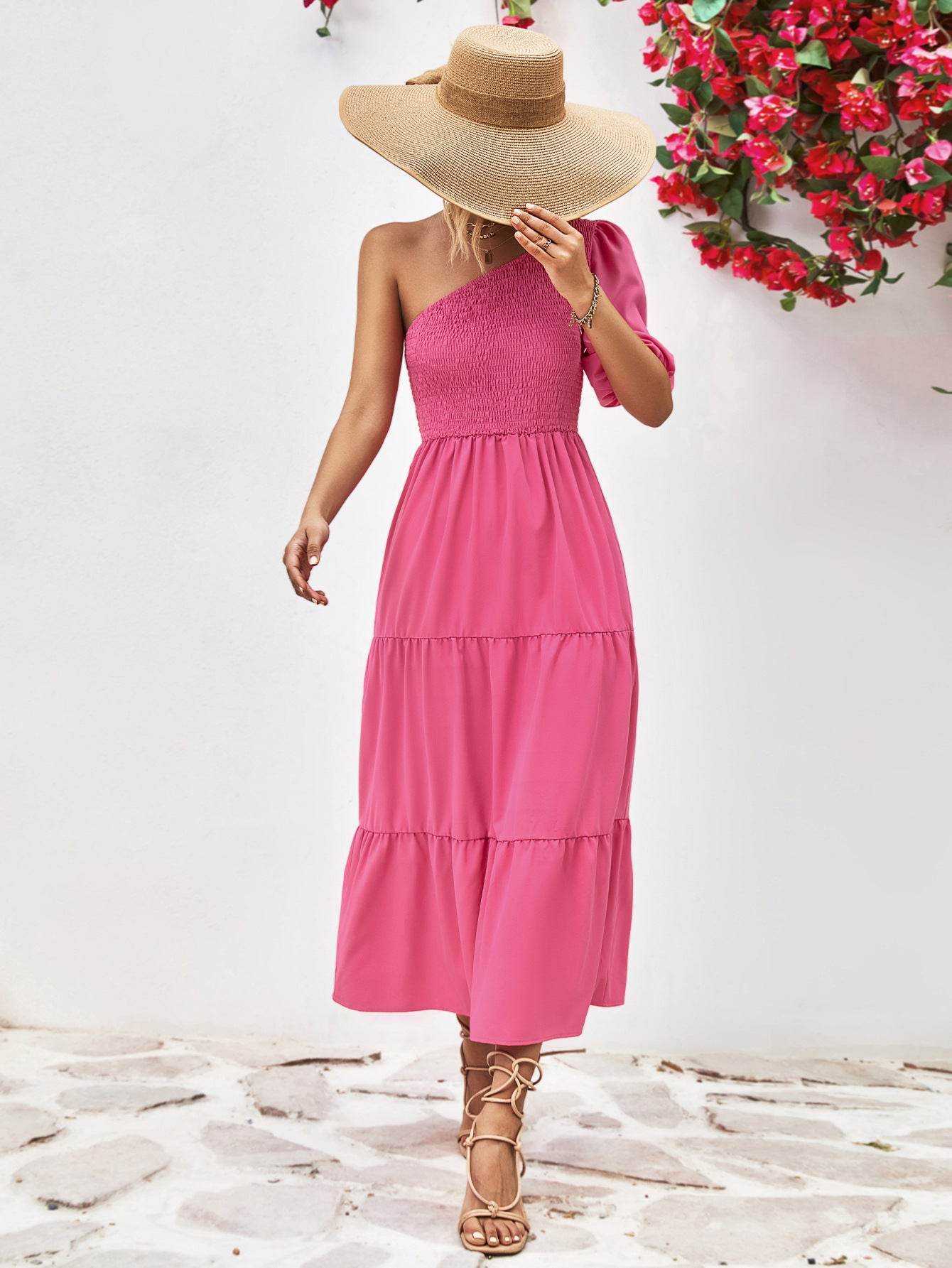 Smocked One-Shoulder Midi Dress Trendsi b0292326c4814415b15a36aa45e90b85-Max