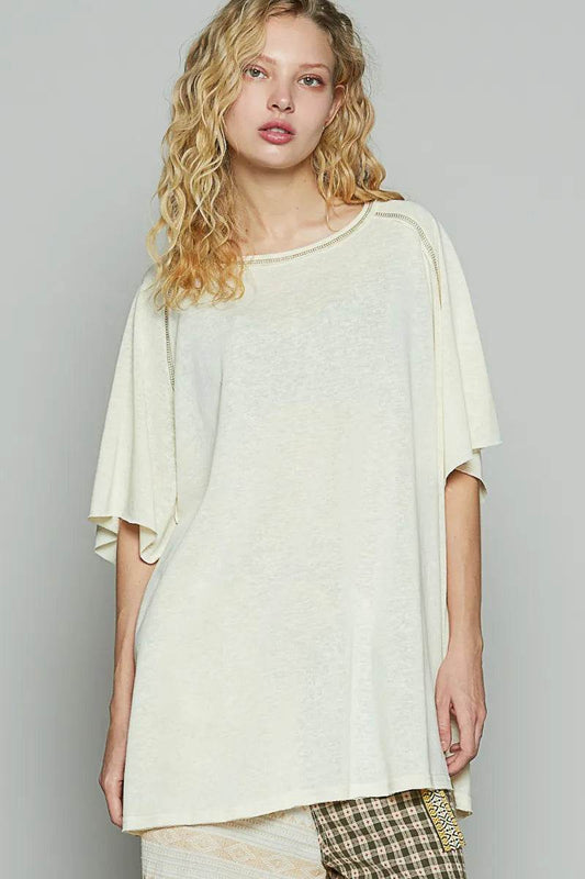 POL Contrast Stitching Half Sleeve Oversized T-Shirt CUSTARD Trendsi b02b6583-cc79-4d7e-9ee0-72641809dad2-Max-Origin