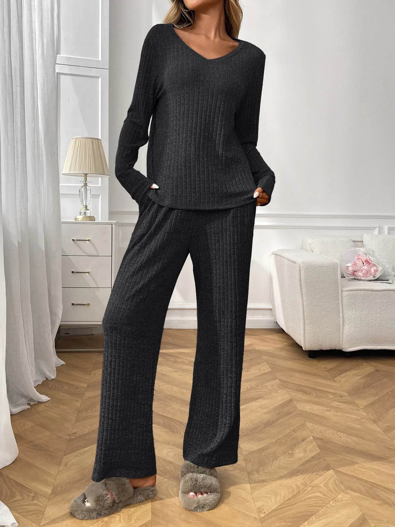 Ribbed Long Sleeve Top and Pants Lounge Set Trendsi b06354325d5c4a3288b34e840b7159a8-Max-Origin