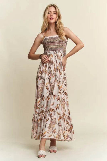 ADORA Smocked Printed Square Neck Tie Shoulder Cami Dress Trendsi b066baad-a9c2-43f5-9274-e7a0943367c9-Max