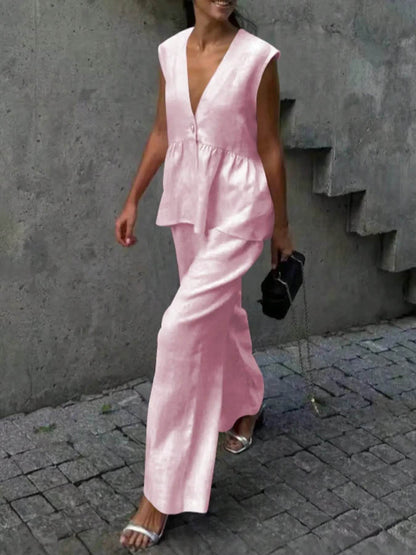 Button Down Peplum Vest and Pants Set Trendsi b09520e5-3c65-4680-93e4-ad2404736e51-Max-Origin