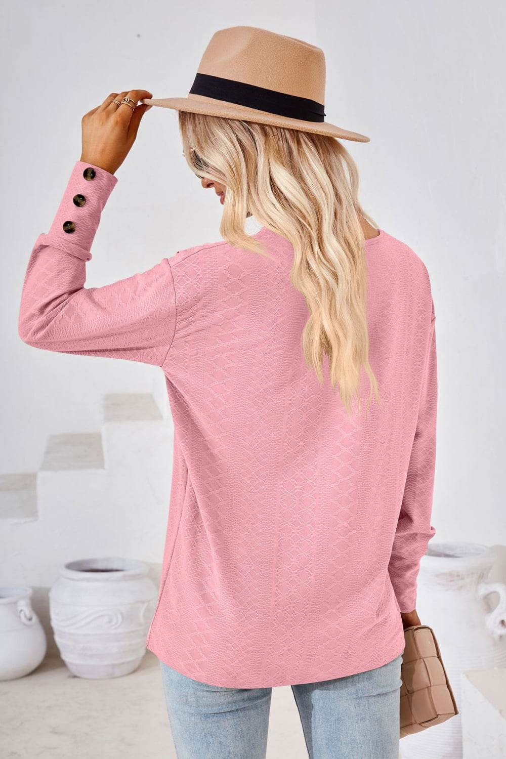 V-Neck Long Sleeve Blouse Trendsi b097f310f99f4dbea5b697912e6d30fe-Max