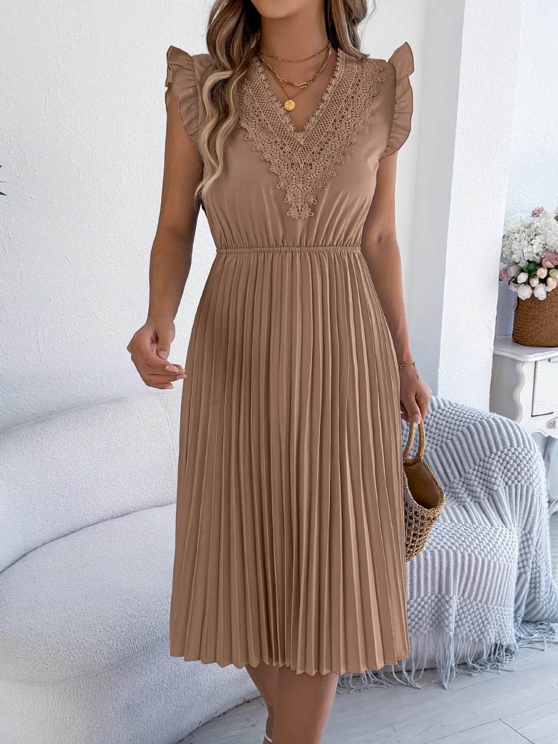 Lace Detail Ruffled Cap Sleeve Pleated Dress Trendsi b0e3aa8a-1bf3-4540-9a38-915cc66ae8e0-Max-Origin