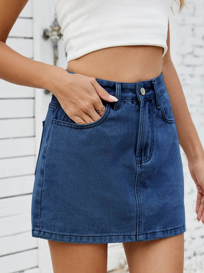Solid Mini Denim Skirt Trendsi b0ec3ad0-5634-4f86-810d-6e3913c01b17-Max