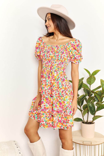 Devine Smocked Sweetheart Neck Flounce Sleeve Mini Dress Trendsi b0f4622d5fef44c19f6924caaedbcd0d-Max