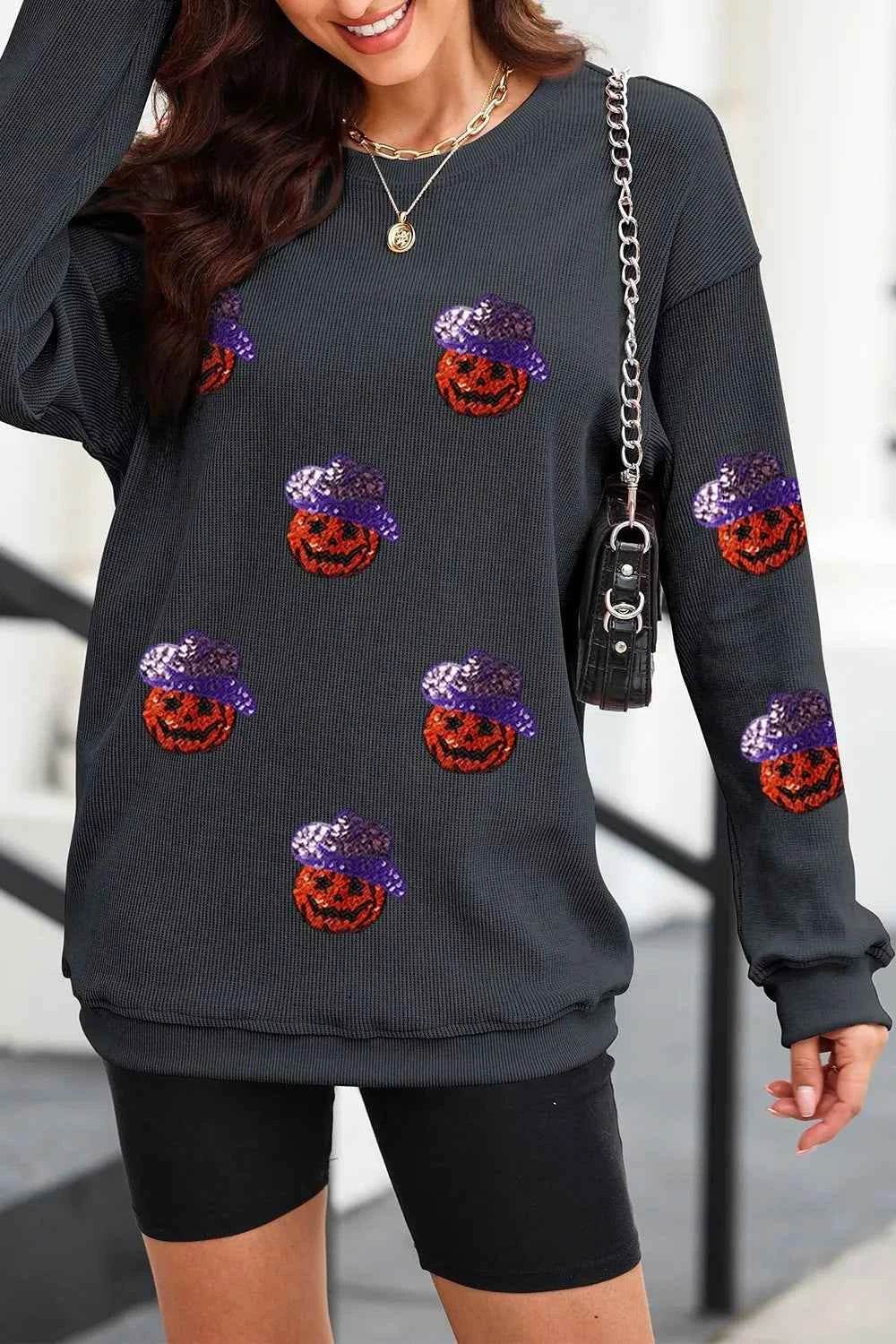 Sequin Pumpkin Long Sleeve Sweatshirt Trendsi b0fe89ea-7f43-4d1f-b471-78a1dd6aa282-Max