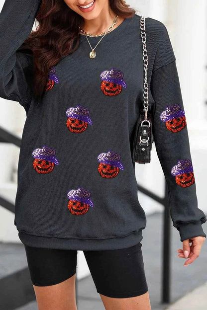 Sequin Pumpkin Long Sleeve Sweatshirt Trendsi b0fe89ea-7f43-4d1f-b471-78a1dd6aa282-Max