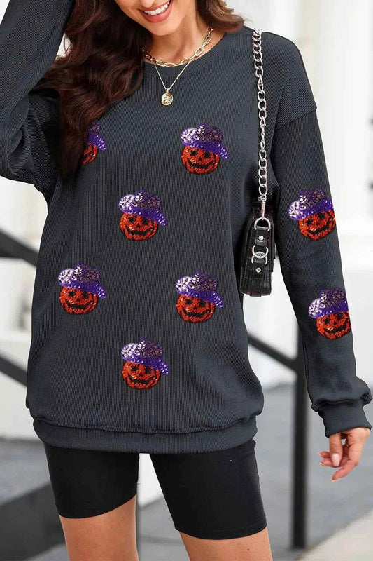 Sequin Pumpkin Long Sleeve Sweatshirt Trendsi b0fe89ea-7f43-4d1f-b471-78a1dd6aa282-Max