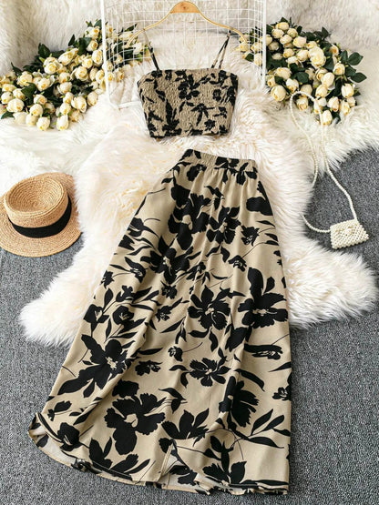 Smocked Printed Cami and Skirt Set Olive Trendsi b1331898-ac6d-4922-b348-7ff2bc9cf727-Max-Origin
