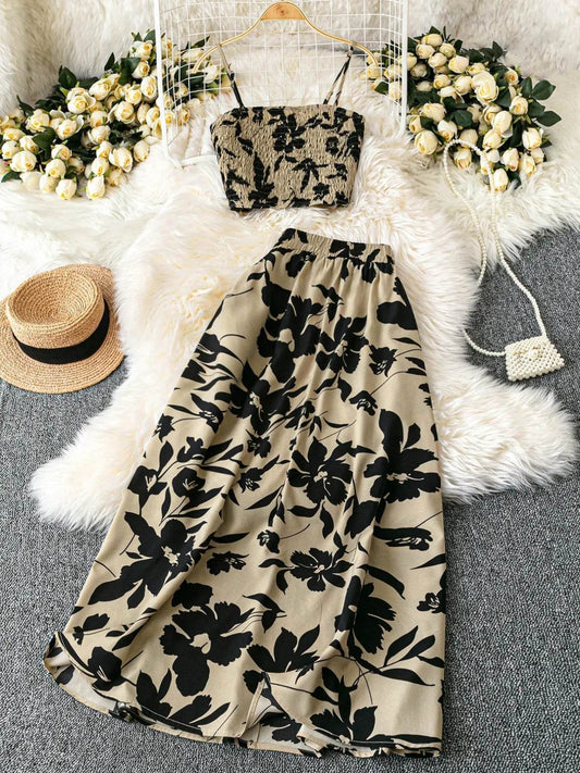 Smocked Printed Cami and Skirt Set Olive Trendsi b1331898-ac6d-4922-b348-7ff2bc9cf727-Max-Origin