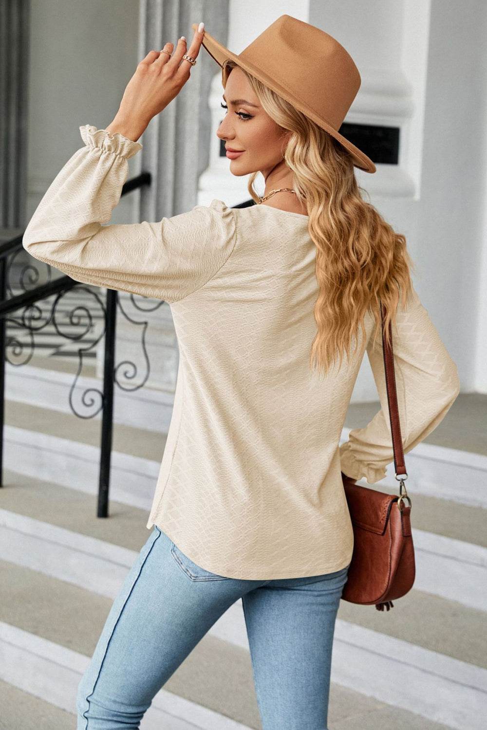 Round Neck Flounce Sleeve Blouse Trendsi b1acb1b41fda4f569203e2eeffc7fa79-Max
