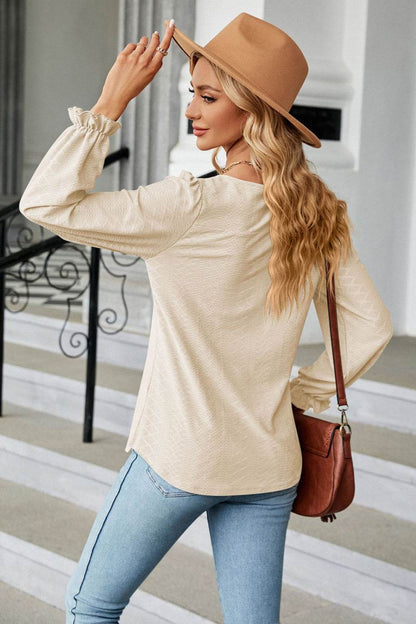 Round Neck Flounce Sleeve Blouse Trendsi b1acb1b41fda4f569203e2eeffc7fa79-Max