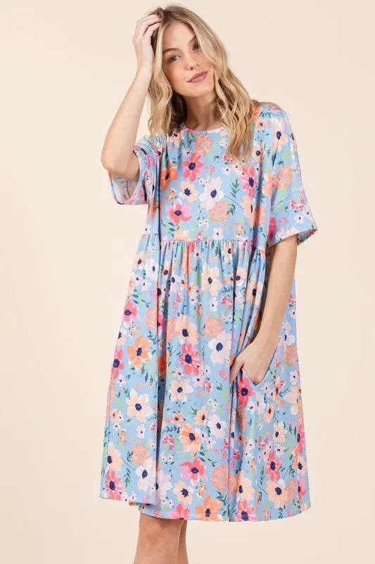 BOMBOM Floral Shirred Dress with Pockets Trendsi b1b4dd25854d4aba97e1dbe8181faa96-Max-Origin