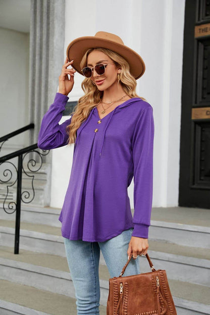 Long Sleeve Hooded Blouse Trendsi b1c5fe4ff3634ff1a9575d8203b3c5f6-Max
