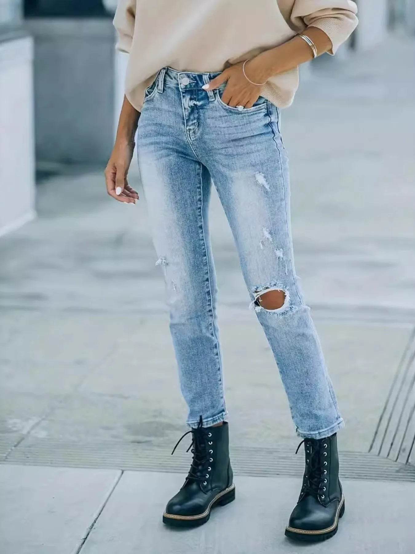 Distressed High Waist Jeans Trendsi b1c68866f5fc48209833c84de51207ca-Max-Origin