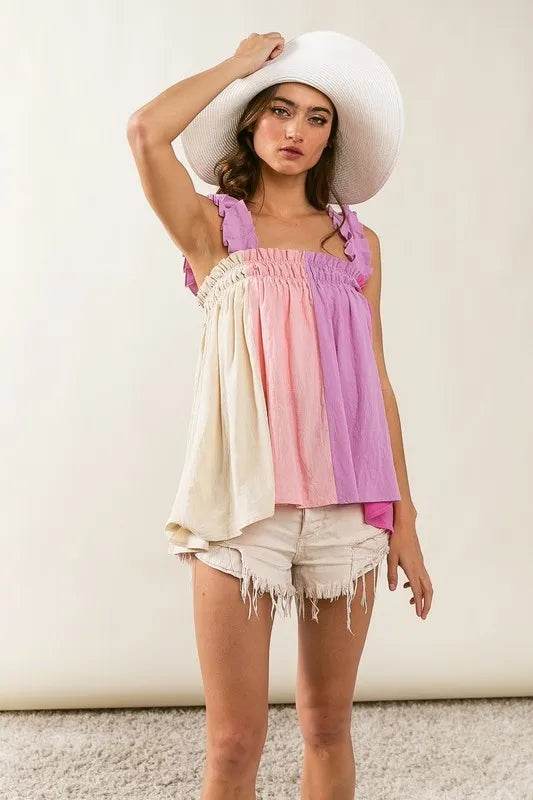 BiBi Frill Shoulder Strap Color Block Bodice Top Trendsi b1d57428-8808-4d6d-936a-f309f586793f-Max-Origin
